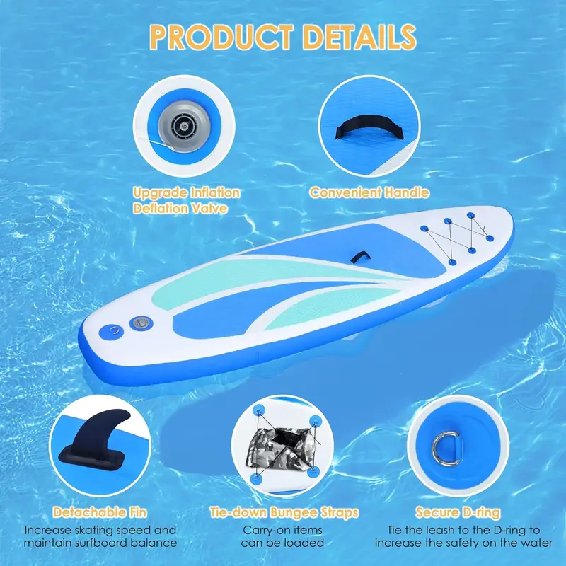 10'4" Lightweight Inflatable SUP for Adults – Stable, Travel-Friendly Board for New Paddlers