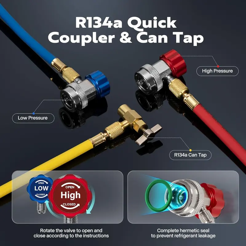 110V Rotary Vane HVAC Vacuum Pump Kit – Refrigerant Recovery Tool with Dual-Manifold Gauge Set and Digital Thermometer for R134a, R22, and R410a Systems