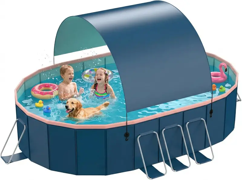 114-Inch Foldable Above-Ground Family Swimming Pool – Heavy-Duty PVC Backyard Pool for Adults and Children (114" × 70" × 20")