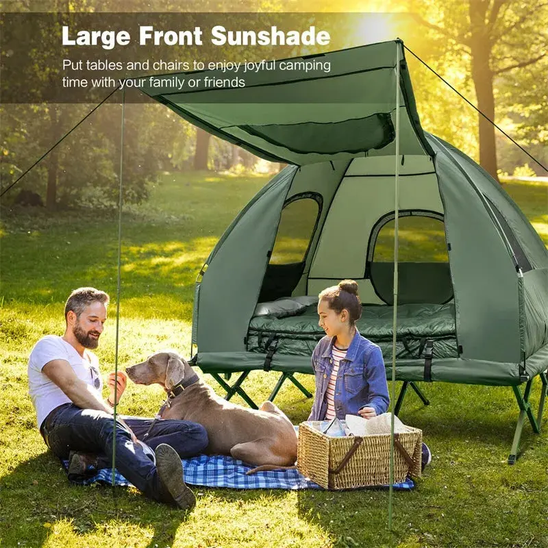 2-Person Portable Camping Tent Cot System with Inflatable Air Mattress and All-in-One Sleeping Bag 2
