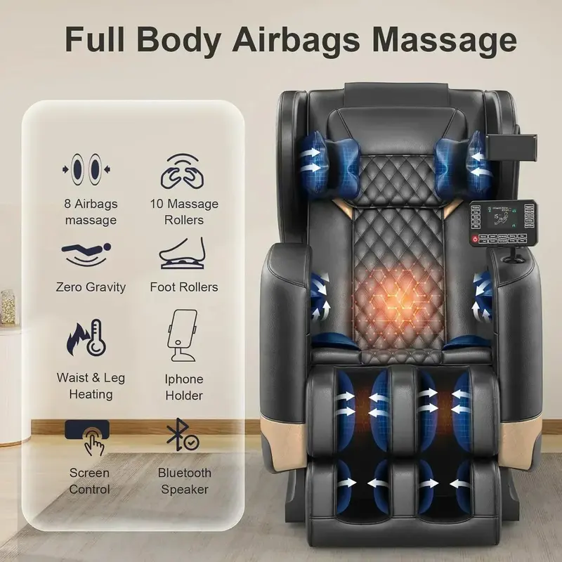 2025 Zero-Gravity Full-Body Massage Chair Featuring 10-Point Roller System and Heat Therapy