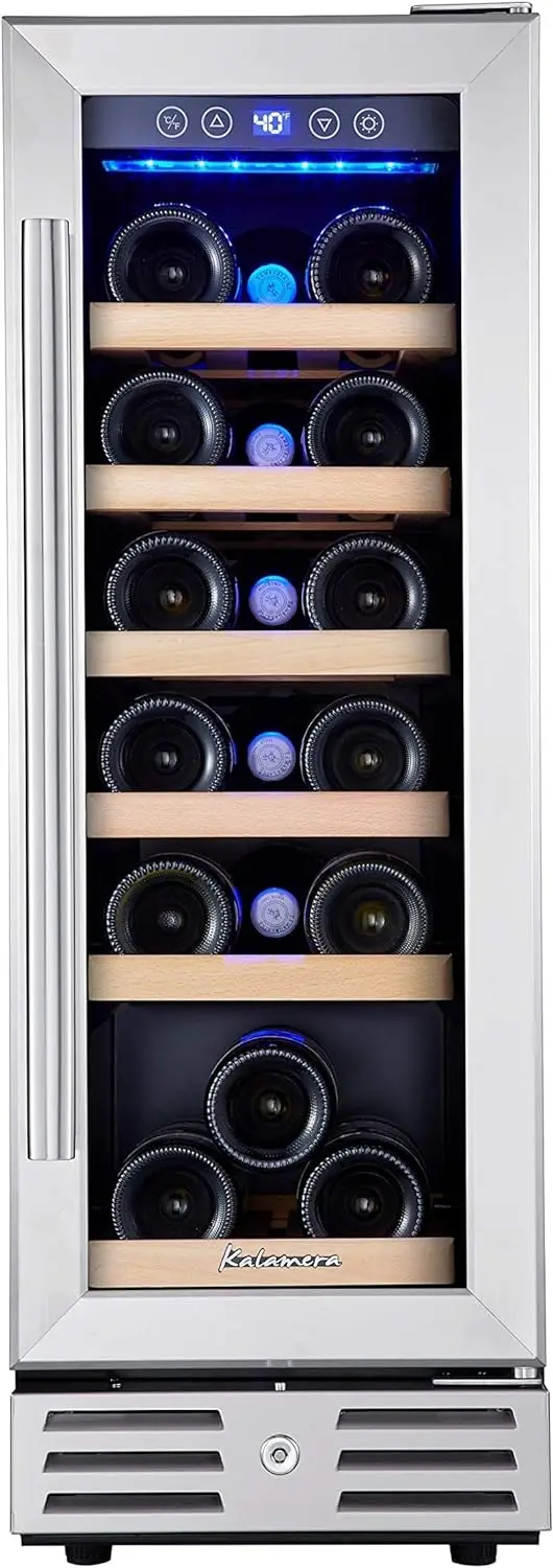 24-Inch Dual-Zone Wine Cooler – 46-Bottle Stainless Steel Refrigerator, Built-In or Freestanding, Reversible Glass Door