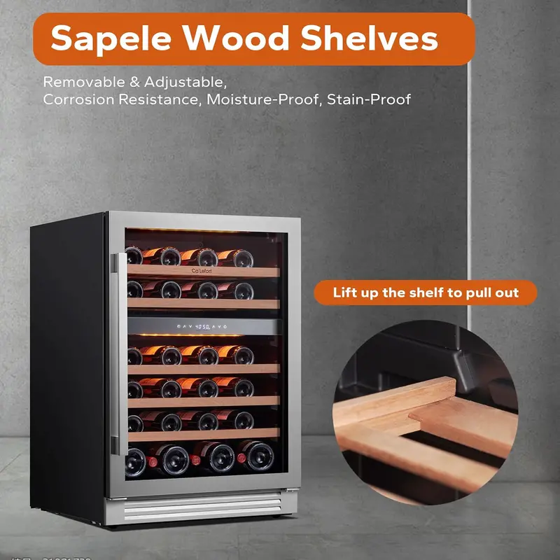 24" Smart Dual-Zone Wine Fridge – 46-Bottle Capacity, Precise 40°F–65°F Digital Control, Quiet Operation for Kitchen or Office Use