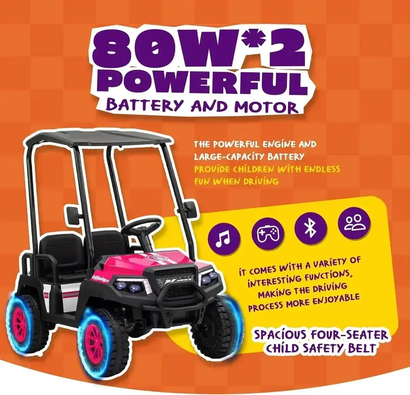 24V Youth Golf Cart with Remote Control, Adjustable Awning & Enhanced Suspension