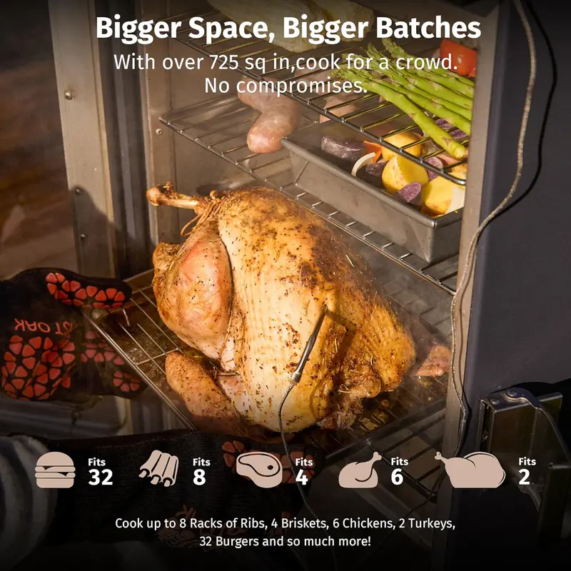 30-Inch Electric Smoker with Glass Viewing Window – Integrated Meat Probe Thermometer and 4-Tier Rack Design for Outdoor BBQ and Backyard Cooking