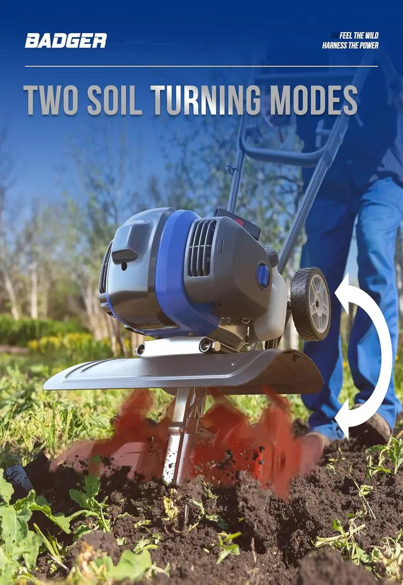 53cc Gas-Powered Mini Tiller with 15-Inch Width and Adjustable Handle for Efficient Lawn and Soil Cultivation