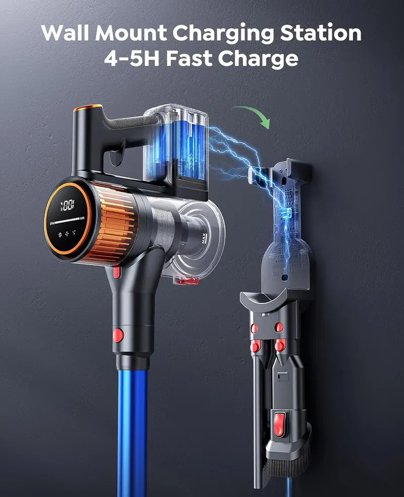 550W Cordless Stick Vacuum — 45KPa Suction, 60-Minute Runtime & Wall-Mount Charging Station for Pet Hair, Carpets & Hard Floors