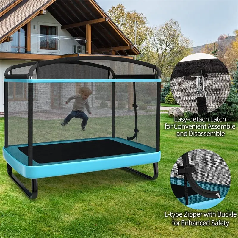 6-Foot ASTM-Certified Kids' Trampoline – Rectangular Bounce Pad with Enclosure Net, Swing Attachment, and 220 lb Weight Limit (Ages 3–8)
