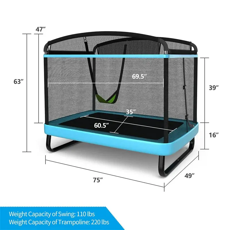 6-Foot ASTM-Certified Kids' Trampoline – Rectangular Bounce Pad with Enclosure Net, Swing Attachment, and 220 lb Weight Limit (Ages 3–8)