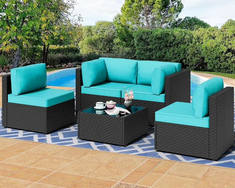 7-Piece Modular Wicker Patio Sectional – Garden-Ready Outdoor Sofa Set with Easy-Care Cushions and Center Coffee Table