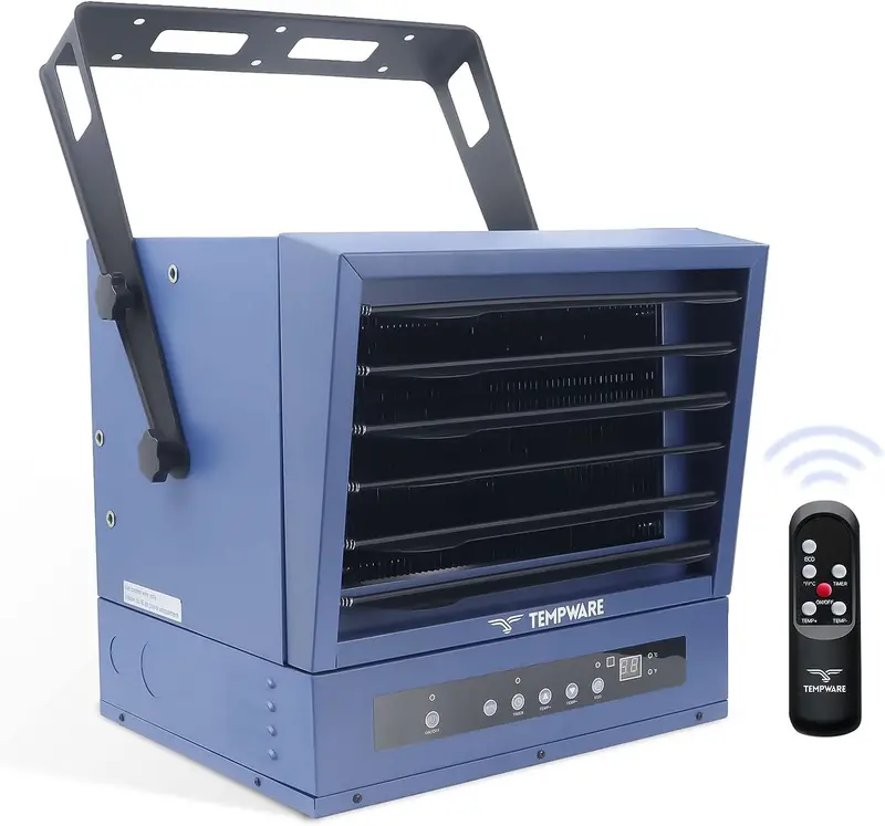 7500W Digital Ceiling-Mount Garage Heater – 240V Hardwired Unit with Remote Control and Programmable 12-Hour Timer
