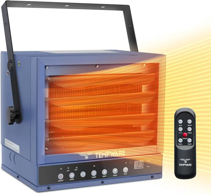 7500W Digital Ceiling-Mount Garage Heater – 240V Hardwired Unit with Remote Control and Programmable 12-Hour Timer