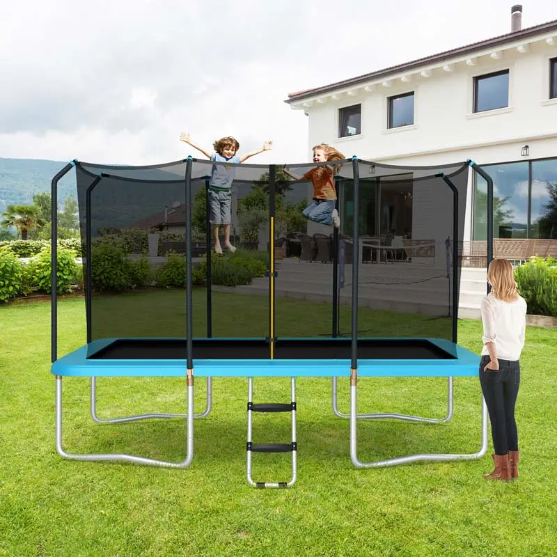 8 x 14 FT ASTM-Compliant Rectangular Trampoline Set – Reinforced Frame with Full-Safety Enclosure, Ladder, and Weather-Resistant Mat