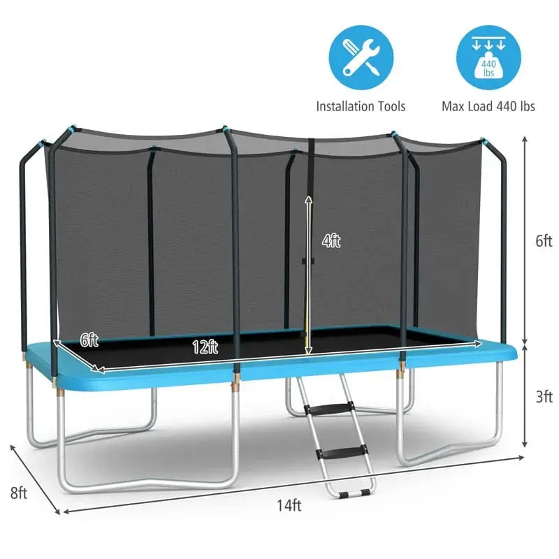 8 x 14 FT ASTM-Compliant Rectangular Trampoline Set – Reinforced Frame with Full-Safety Enclosure, Ladder, and Weather-Resistant Mat