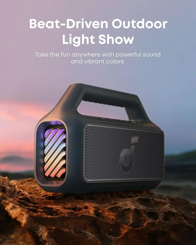 80W IPX7 Waterproof Bluetooth Speaker – Portable Outdoor Speaker with BassUp 2.0, 24-Hour Battery, RGB Lighting & Custom EQ