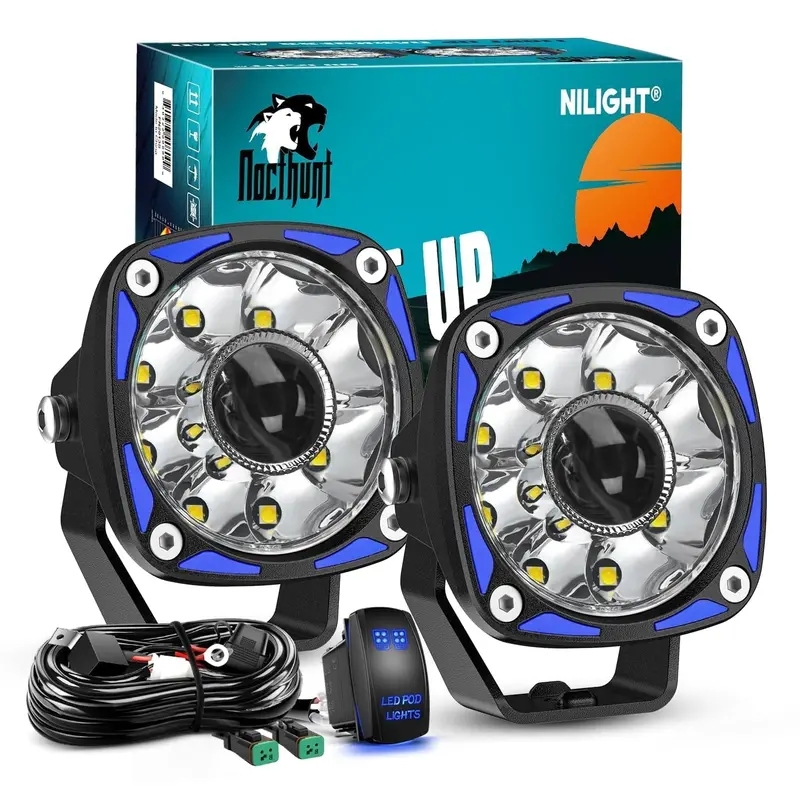 9-LED Round Off-Road Driving Lights (2-Pack) – 3" Auxiliary Spotlights w/ Rocker Switch & Wiring Harness for Trucks, ATVs, UTVs