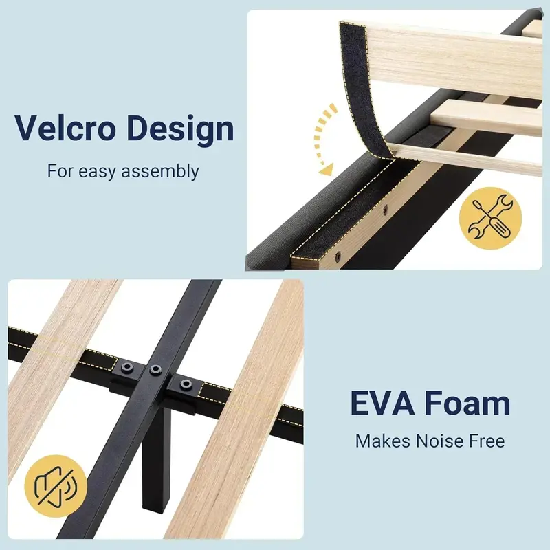 Allewie King-Size Platform Bed Frame – Velvet-Upholstered Headboard with Reinforced Solid Wood Slats