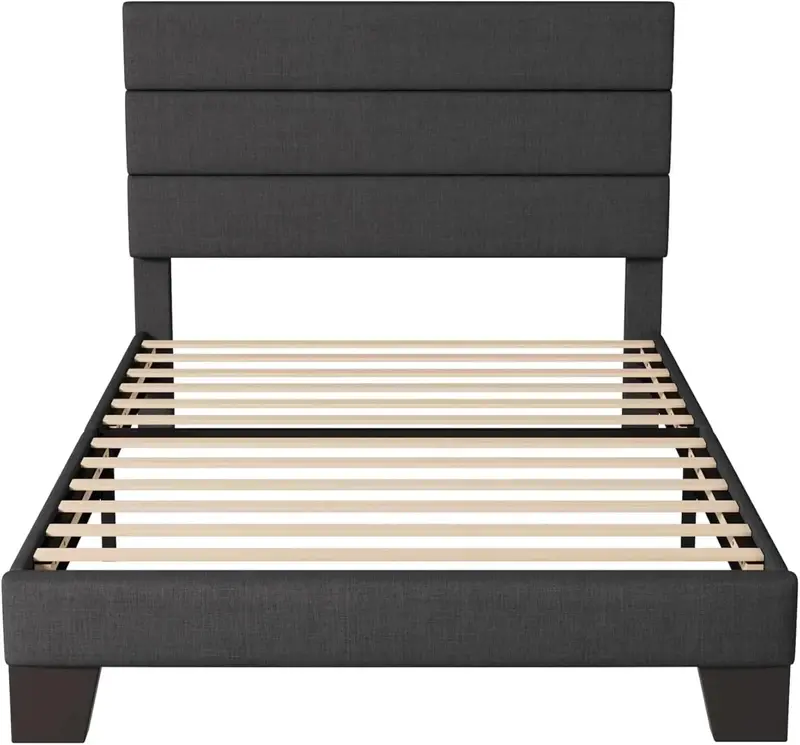 Allewie King-Size Platform Bed Frame – Velvet-Upholstered Headboard with Reinforced Solid Wood Slats