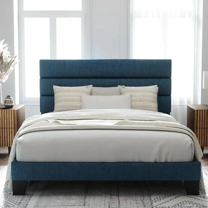 Allewie King-Size Platform Bed Frame – Velvet-Upholstered Headboard with Reinforced Solid Wood Slats