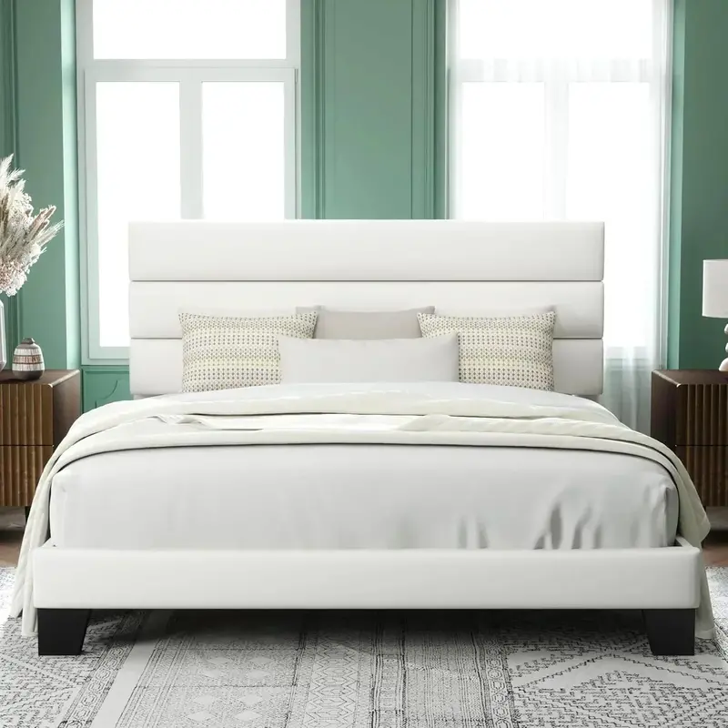 Allewie King-Size Platform Bed Frame – Velvet-Upholstered Headboard with Reinforced Solid Wood Slats