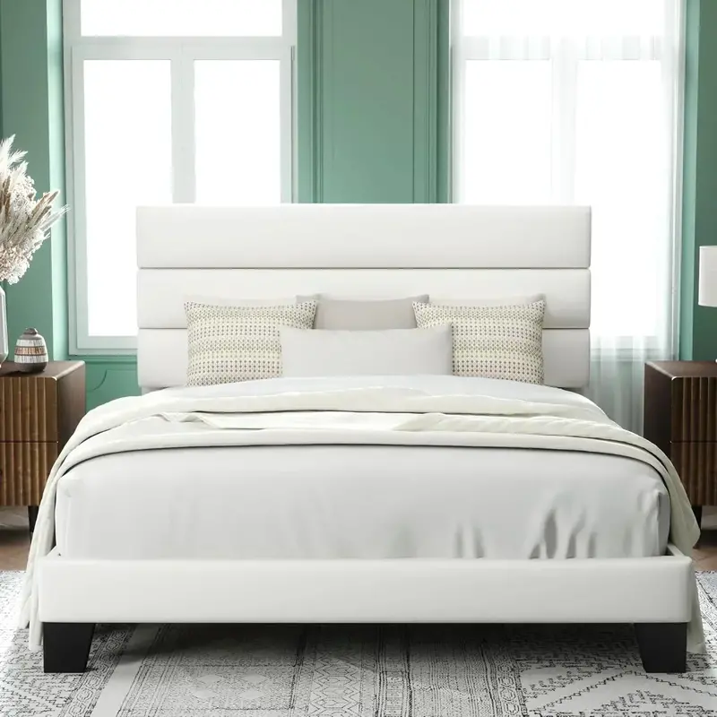 Allewie King-Size Platform Bed Frame – Velvet-Upholstered Headboard with Reinforced Solid Wood Slats