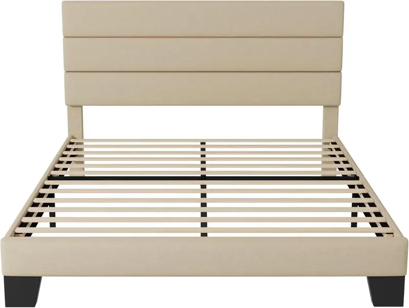 Allewie Queen Platform Bed Frame with Upholstered Headboard and Reinforced Solid Wood Slats