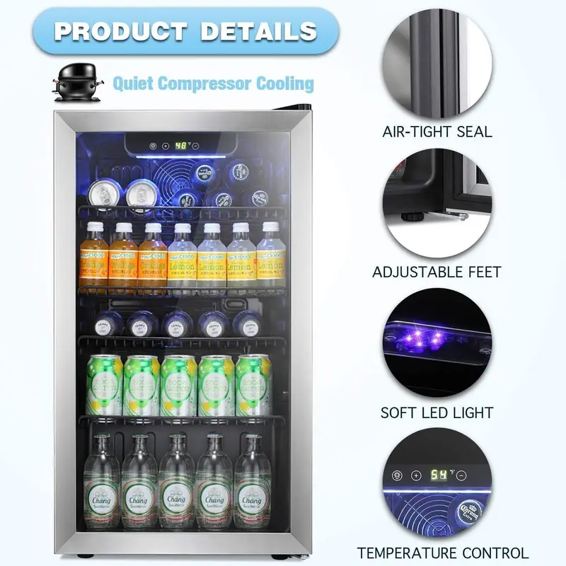 Antarctic Star Freestanding 68-Can Beverage Cooler with Tempered Glass Door and Digital Temperature Control