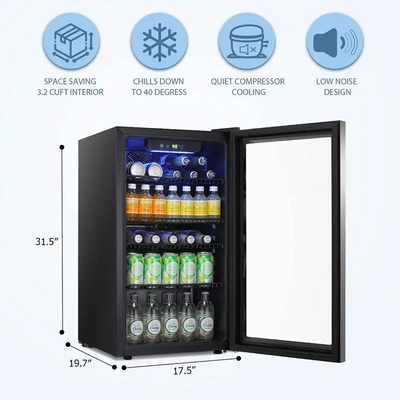 Antarctic Star Freestanding 68-Can Beverage Cooler with Tempered Glass Door and Digital Temperature Control