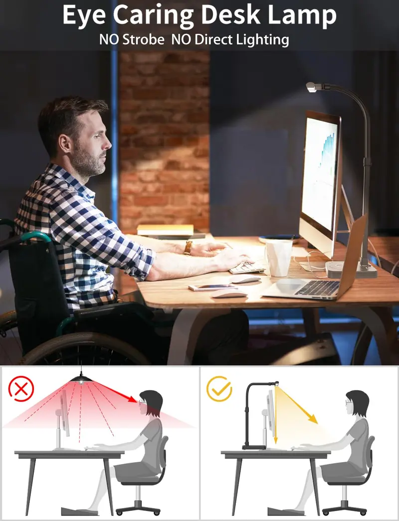 Architect-Style Dual-Head LED Desk Lamp – 24W Power, 5 Brightness Settings, and Precision Gooseneck
