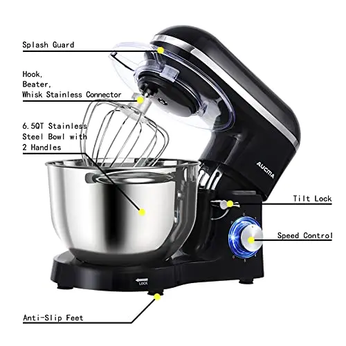 Aucma 6.5-Quart 660W Tilt-Head Stand Mixer – 6-Speed Kitchen Appliance for Baking Enthusiasts