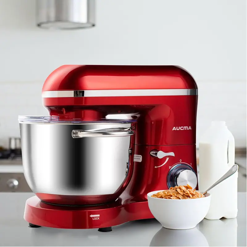 Aucma 6.5-Quart Tilt-Head Stand Mixer – 660W Motor, 6-Speed Precision Control, Includes Dough Hook and Polished Stainless Steel Bowl