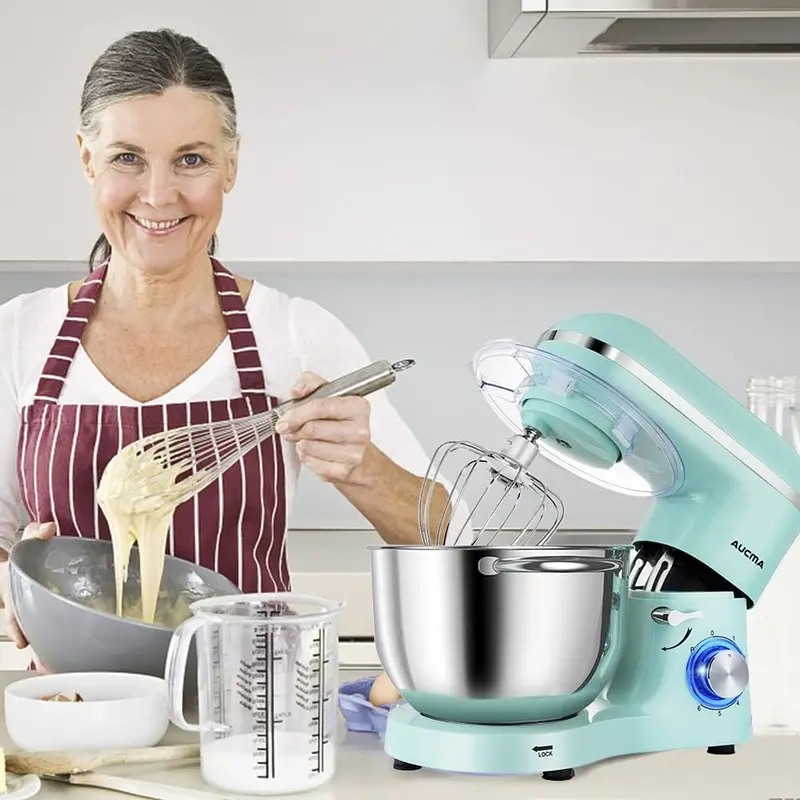 Aucma 6.5-Quart Tilt-Head Stand Mixer – 660W Motor, 6-Speed Precision Control, Includes Dough Hook and Polished Stainless Steel Bowl 2