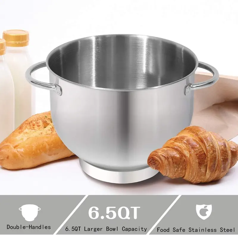 Aucma 6.5-Quart Tilt-Head Stand Mixer – 660W Motor, 6-Speed Precision Control, Includes Dough Hook and Polished Stainless Steel Bowl