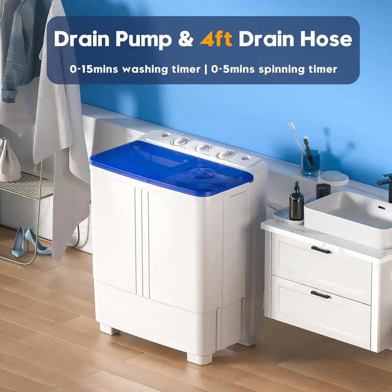 Auertech 28-Lb Twin-Tub Mini Washing Machine – Lightweight Portable Washer with Drain Pump, Optimized for Dorms, Apartments, and RV Use