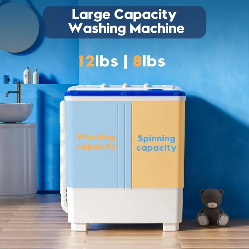 Auertech 28-Lb Twin-Tub Mini Washing Machine – Lightweight Portable Washer with Drain Pump, Optimized for Dorms, Apartments, and RV Use