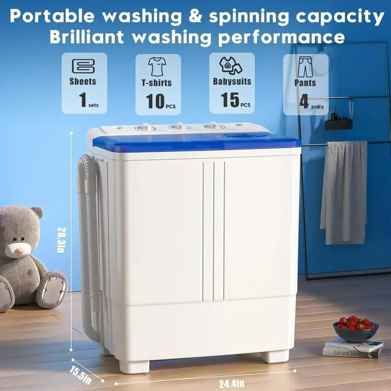 Auertech 28 lb Twin-Tub Portable Washer Ideal for Apartments, Dorms, and RV Living