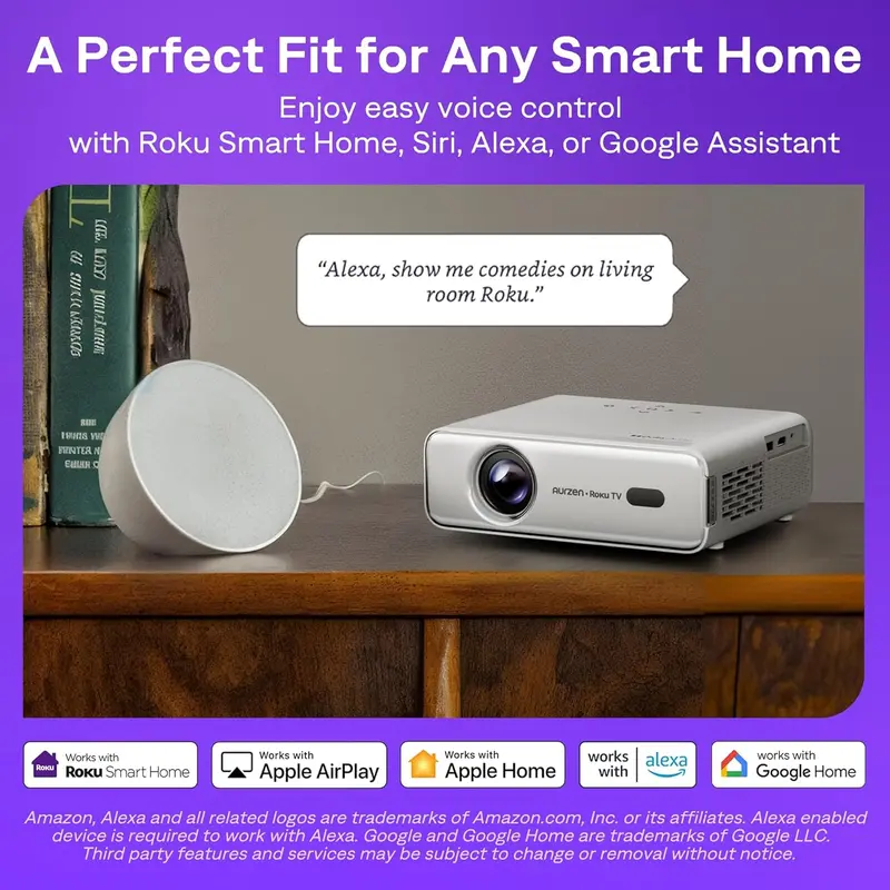 Aurzen Roku TV Smart Projector — Integrated Roku OS, Instant Streaming, and Full Wireless Connectivity