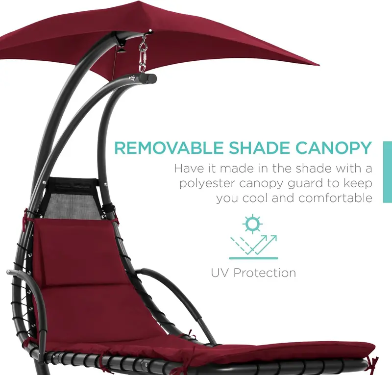 Best Choice Products Curved Steel Hanging Chaise Swing – Teal Outdoor Lounger with Detachable Canopy & Pillow
