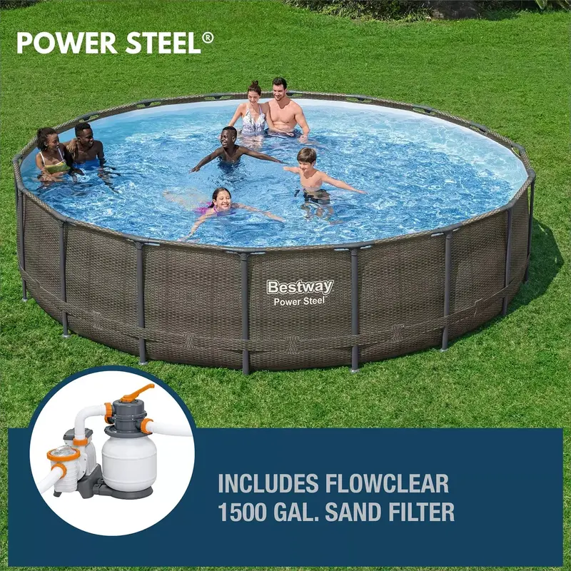 Bestway Power Steel 18-Foot Round Above-Ground Pool — 48-Inch Depth, Quick-Assembly Frame