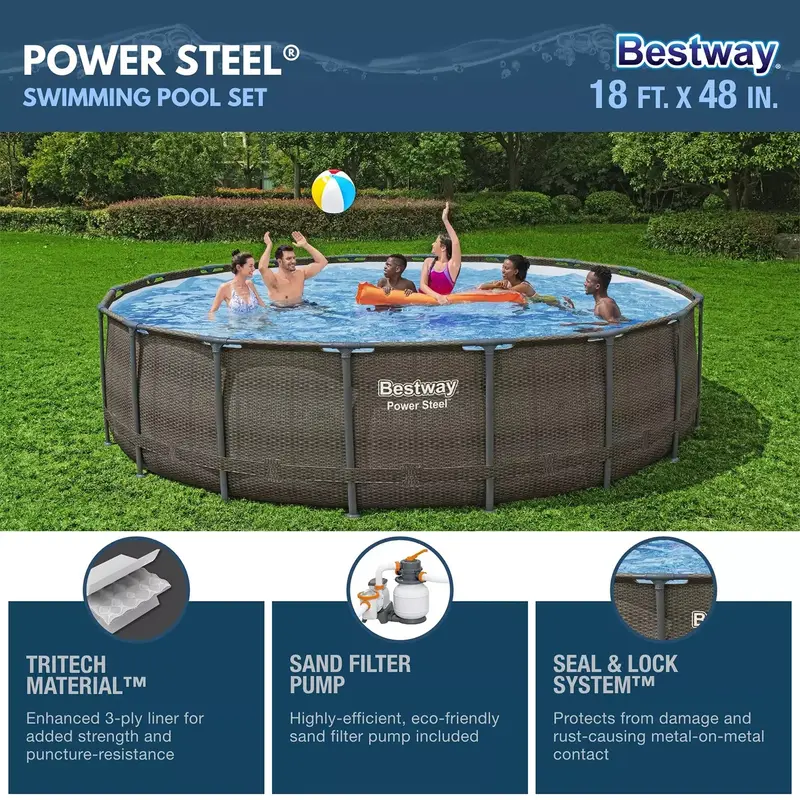 Bestway Power Steel 18-Foot Round Above-Ground Pool — 48-Inch Depth, Quick-Assembly Frame 2