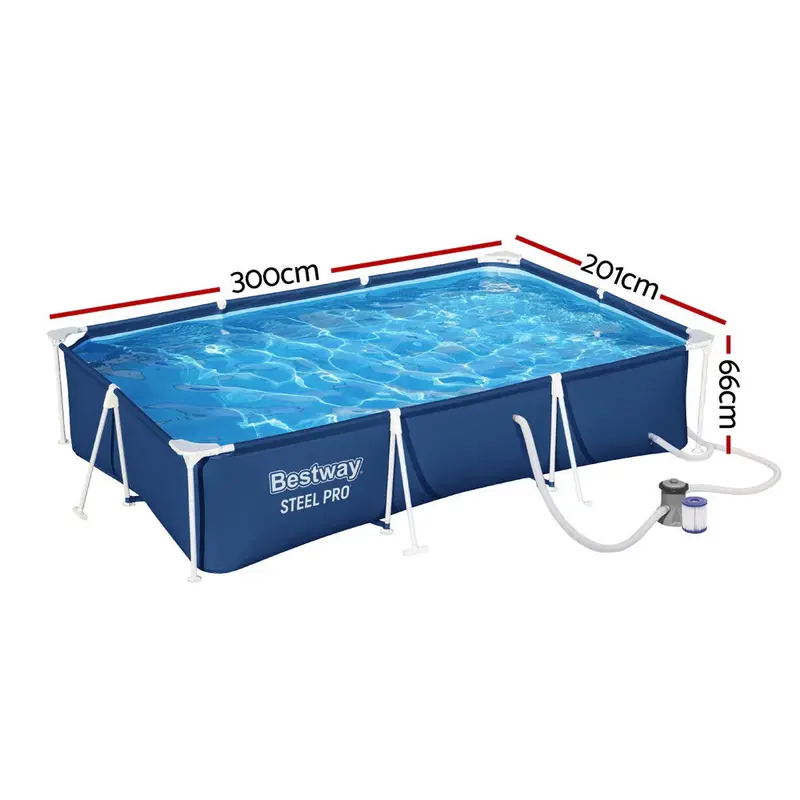 Bestway Rust-Resistant Above-Ground Pool with Built-In Filter Pump – Steel Frame Construction
