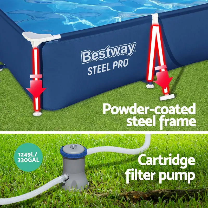 Bestway Rust-Resistant Above-Ground Pool with Built-In Filter Pump – Steel Frame Construction