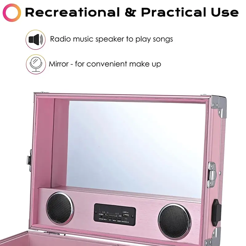 BYOOTIQUE Pink Rolling Nail Cart – Cosmetic Trolley with Adjustable Mirror and Four Organized Drawers