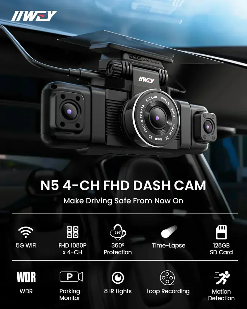 Channel 360° Multi-Angle Dash Cam Kit – Front, Rear, Interior & Side Coverage System 2