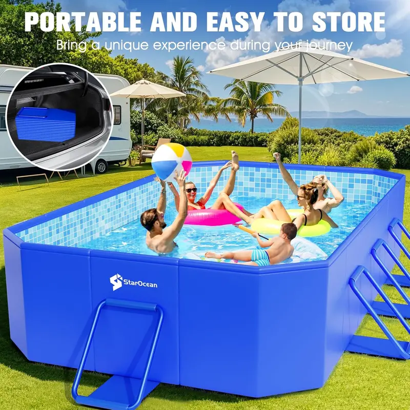 Collapsible Hard-Shell Backyard Pool – Non-Inflatable Folding Pool (115" x 66" x 20") with Mosaic Design for Kids & Adults