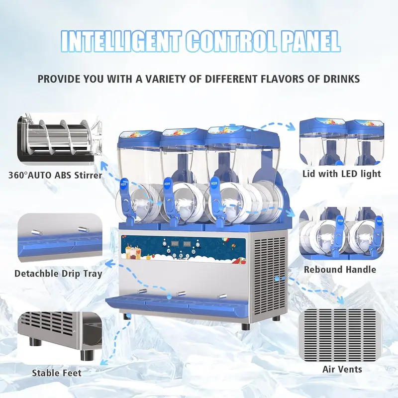 Commercial-Grade 30L Stainless Steel Slush Machine – 1000W Cooling System for Bars and Cafés