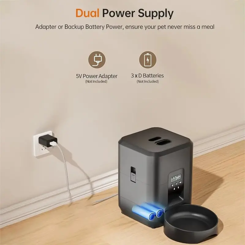 Compact 2L Automatic Cat Feeder with LCD Timer, Adjustable Slow-Feed Setting & Dry Food Compatibility for Small Pets