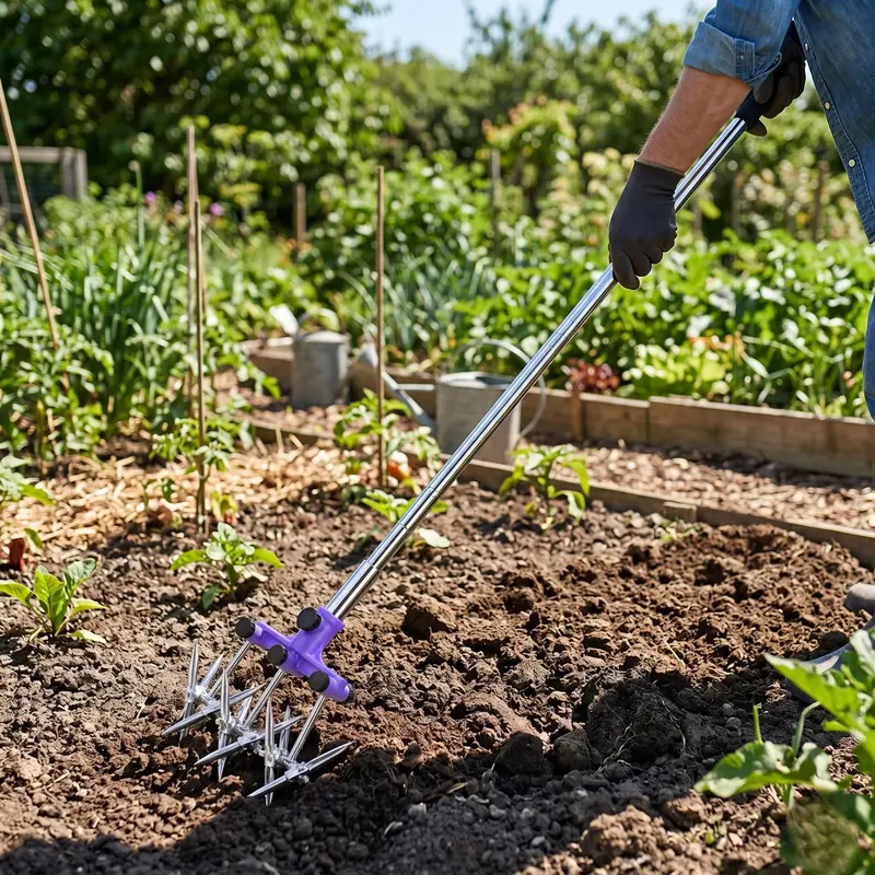 Compact Stainless Steel Cultivator – Handheld Rotary Tiller for Tight-Space Soil Prep