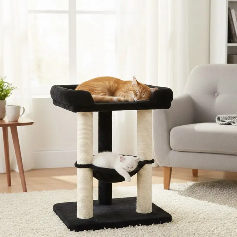 Contemporary Cat Tree Featuring Hammock, Cozy Nook, and Sisal-Wrapped Posts