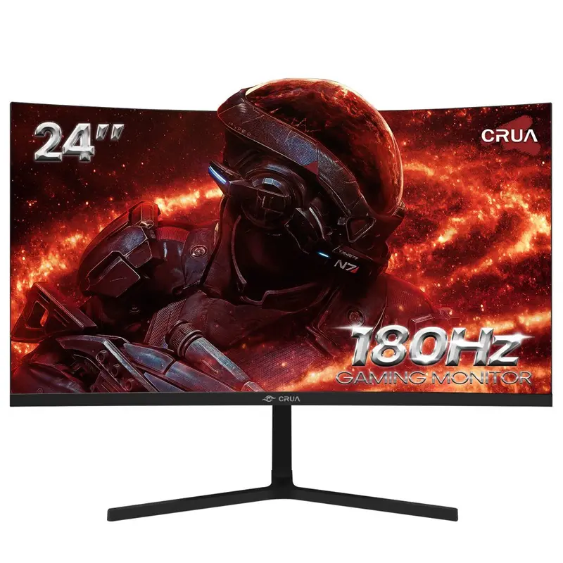 CRUA 24-Inch Curved Gaming Monitor – Full HD 1080P VA Panel, 180Hz Refresh Rate, AMD FreeSync & Eye Comfort Technology